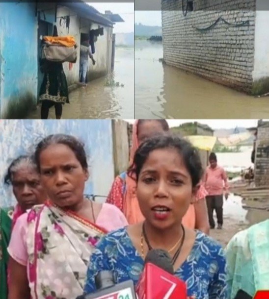 (कोरबा) अंचल के सीतामढ़ी क्षेत्र के घरों में पानी घुस जाने से बेहाल हुए लोग